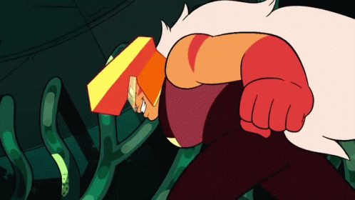 Cartoon Character With Red Fist Holding Yellow Block GIF