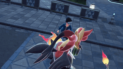 Cartoon Character With Red Flower On Head Standing On Sidewalk GIF
