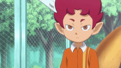 Cartoon Character With Red Hair And Ears At Fence GIF