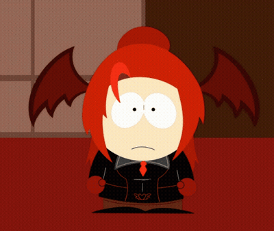 Cartoon Character With Red Hair And Wings In Black Suit GIF
