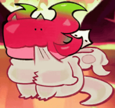 Cartoon Character With Red Head And Green Wings Beside White Dog GIF