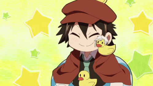 Cartoon Character With Rubber Duck On Neck GIF