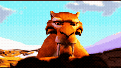 Cartoon Character With Saber-Toothed Tiger GIF