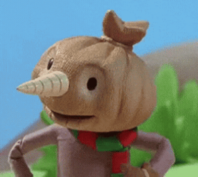 Cartoon Character With Sack On Head And Scarf GIF