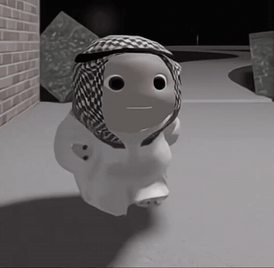Cartoon Character With Scarf And Brick Wall GIF