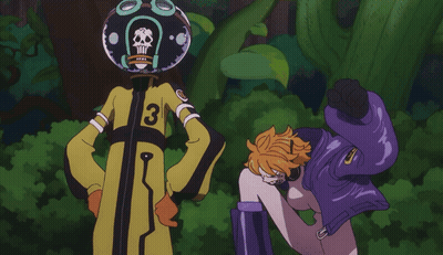 Cartoon Character With Skull on Head and Number 3 on Chest