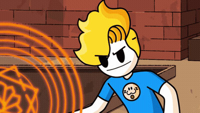 Cartoon Character With Smiley Face On Blue Shirt GIF