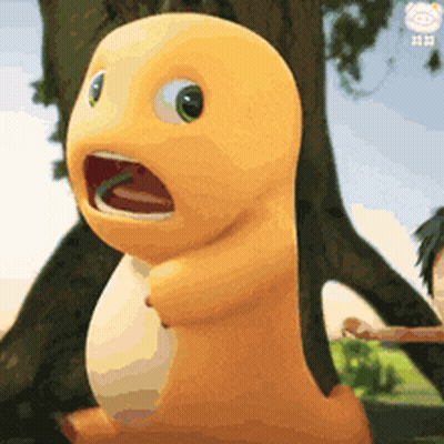 Cartoon Character With Snake In Mouth Next To Tree GIF