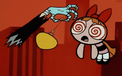Cartoon Character With Spiral Eyes Held By Hand GIF