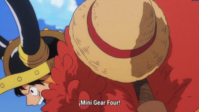 Cartoon Character With Straw Hat Mini Gear Four GIF