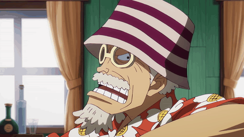 Cartoon Character With Striped Hat And Glasses Sitting In Front Of Window GIF