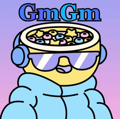 Cartoon Character With Sunglasses and Headphones Eating Cereal Saying Gm Gm