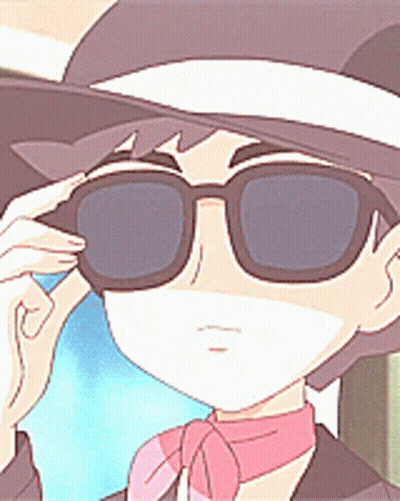 Cartoon Character With Sunglasses Hat And Pink Scarf GIF