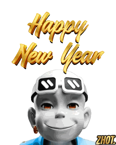 Cartoon Character With Sunglasses Saying Happy New Year Sticker