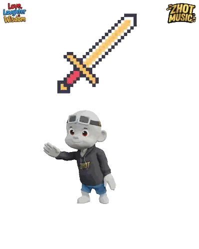 Cartoon Character With Sword Love Laughter Wisdom Sticker