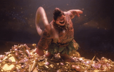 Cartoon Character With Tattoo On Treasure Pile GIF