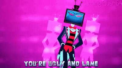 Cartoon Character With Television Head On Purple Background GIF