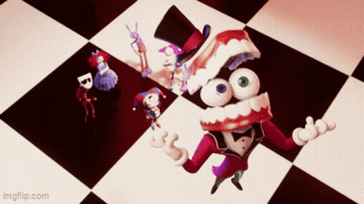 Cartoon Character With Top Hat And Fake Teeth Standing On Checkered Floor GIF
