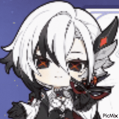 Cartoon Character With White Hair And Black Wings Holding Sword GIF