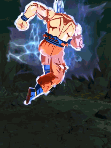 Cartoon Character With White Hair Flying in Orange Pants