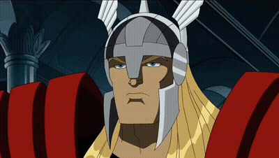 Cartoon Character With Winged Helmet GIF
