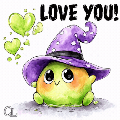 Cartoon Character With Witch Hat Saying Love You GIF