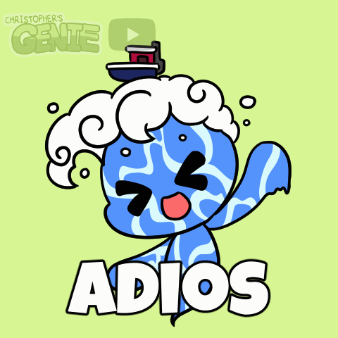 Cartoon Character With Word Adios in White
