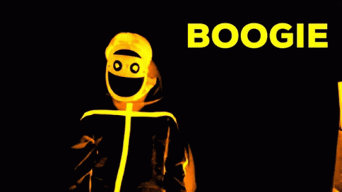 Cartoon Character With Word Boogie On Top GIF