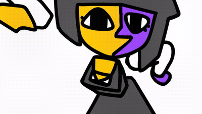 Cartoon Character With Yellow And Purple Face Pointing At Viewer GIF