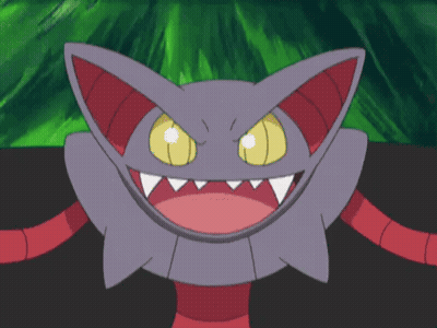 Cartoon Character With Yellow Eyes And Sharp Teeth Smiling GIF