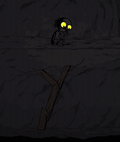 Cartoon Character With Yellow Eyes Holding A Few Steps Sign GIF