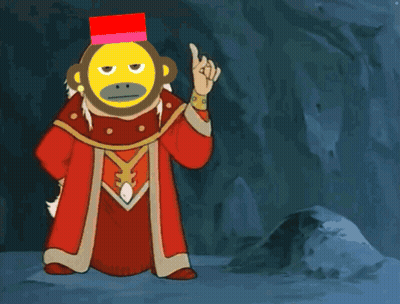 Cartoon Character With Yellow Face and Red Hat Holding Sword