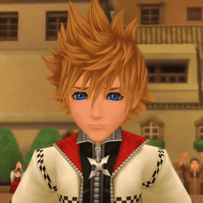 Cartoon Character With Yellow Hair And Blue Eyes Wearing Checkered Jacket With Cross GIF
