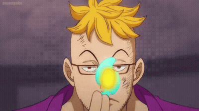Cartoon Character With Yellow Hair And Glasses Holding Blue Object To Eye GIF