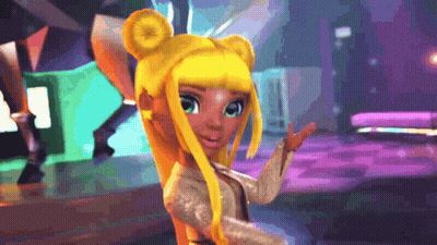 Cartoon Character With Yellow Hair And Green Eyes Dancing GIF