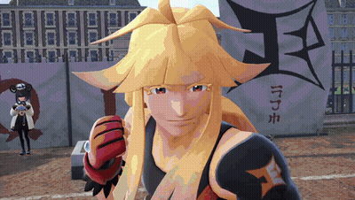 Cartoon Character With Yellow Hair In Front Of Chinese Writing GIF
