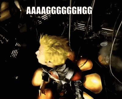 Cartoon Character With Yellow Hair Surrounded By Balloons GIF