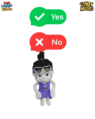 Cartoon Character With Yes And No Buttons Sticker