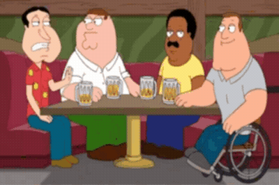 Cartoon Characters Around Table With Beer Mugs GIF