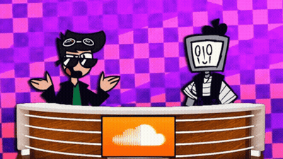 Cartoon Characters At Desk With SoundCloud Logo GIF