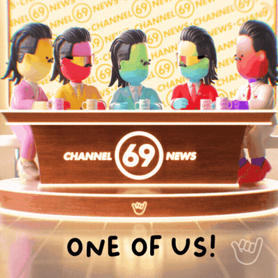 Cartoon Characters At Table With Channel 69 News Logo GIF