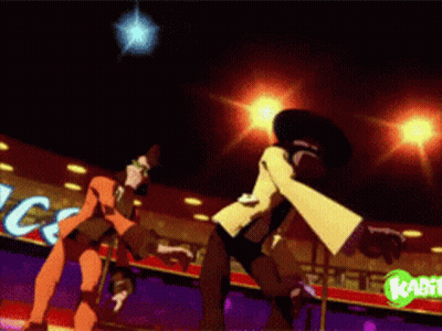 Cartoon Characters Dancing In Front Of Kabit Sign GIF
