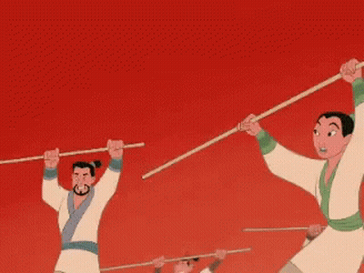 Cartoon Characters Doing Martial Arts With Sticks GIF