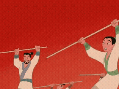 Cartoon Characters Doing Martial Arts With Sticks GIF