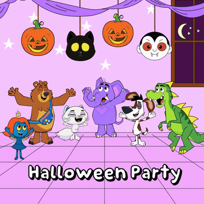 Cartoon Characters Dressed Up For Halloween Party GIF