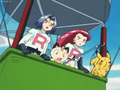 Cartoon Characters Flying In Hot Air Balloon With Pikachu GIF