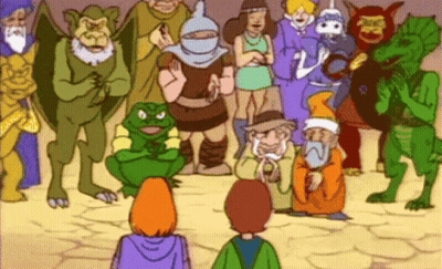 Cartoon Characters Gathered Around Boy GIF