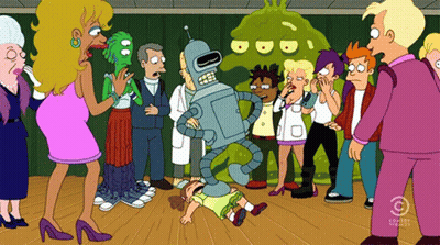 Cartoon Characters Gathered Around Robot Saying Comedy Central GIF