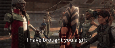 Cartoon Characters Gathered Saying I Have Brought You A Gift GIF