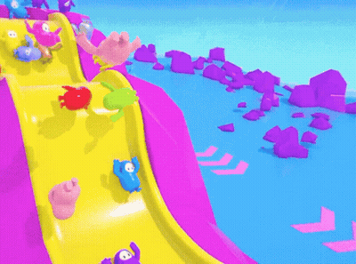 Cartoon Characters Going Down Slide GIF